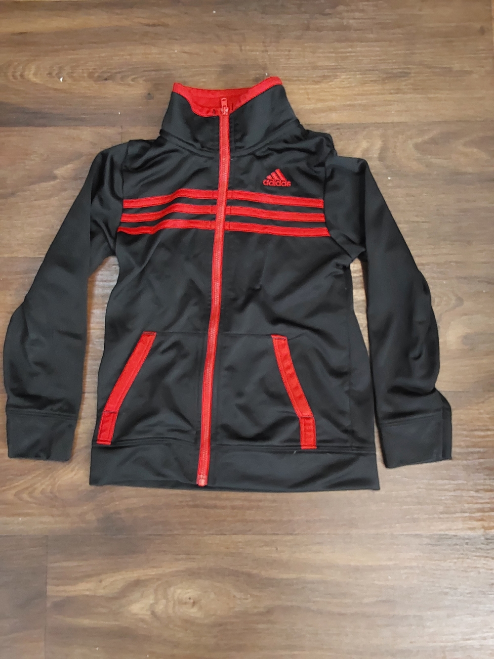 Adidas Zip UpnBoys Track Jacket Size 6 Red 3 Stripes